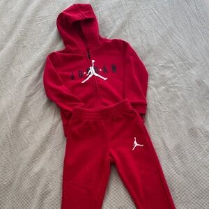 Jordan Kids Red Hooded Zip Sweatshirt & Joggers Set